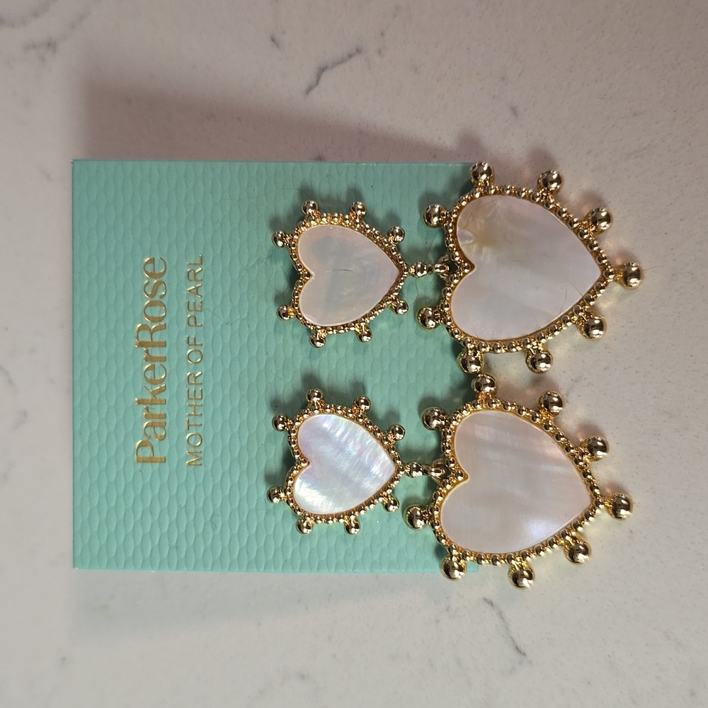 Parker Gold and White Heart Earrings